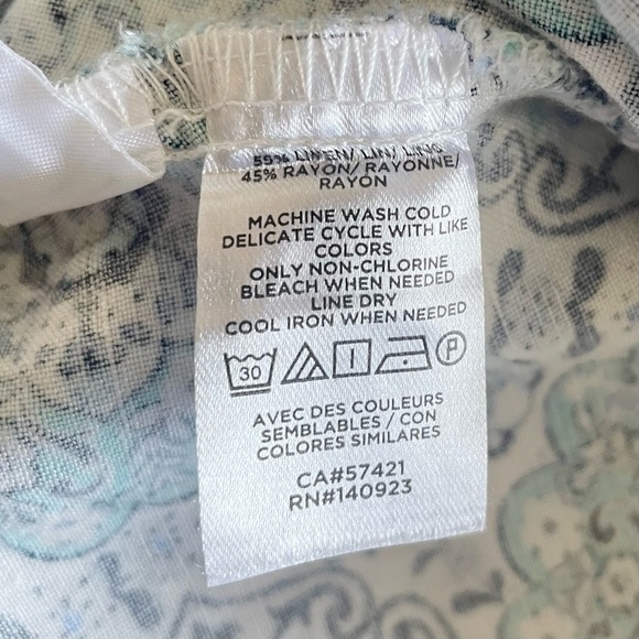 Loft Linen Wrap Mini Skirt Women’s 6 Teal White Paisley Medallion Print Ruffle - Picture 13 of 13